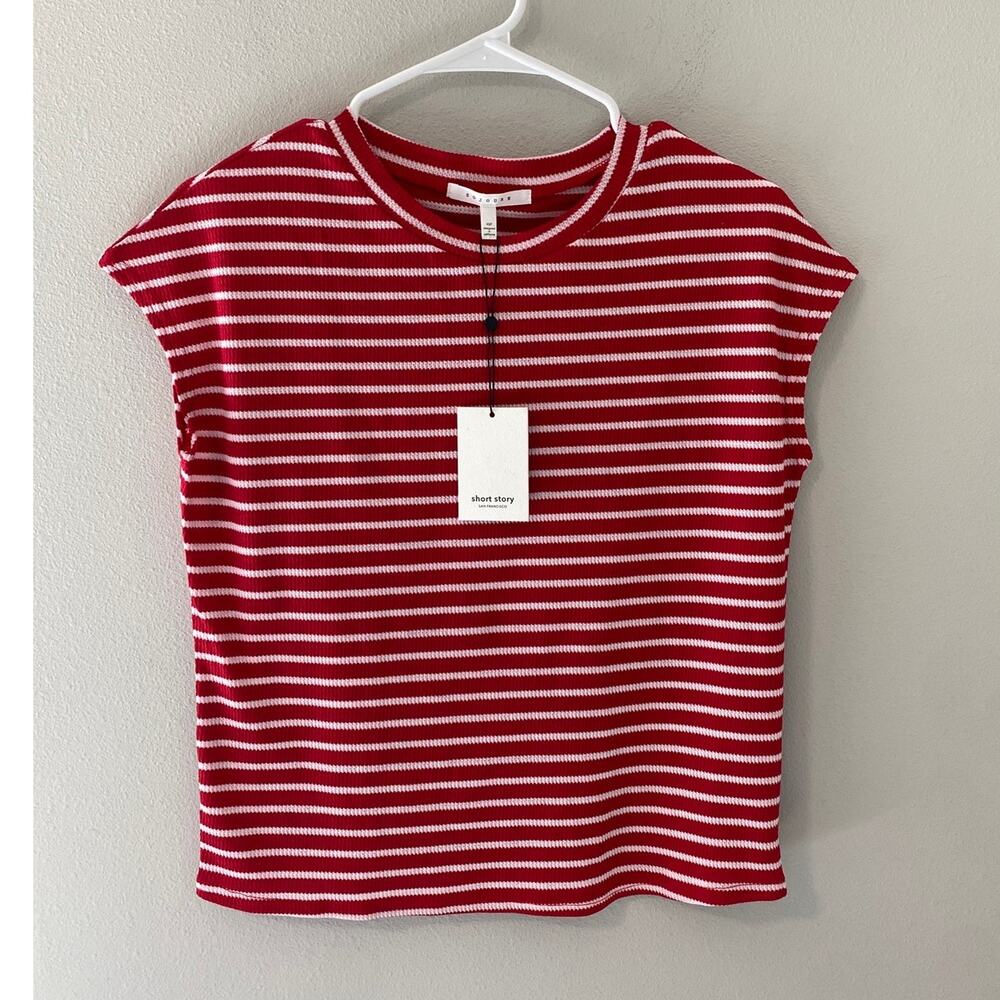 New Sojourn Women’s Petite Striped Top, Red/White Size XS